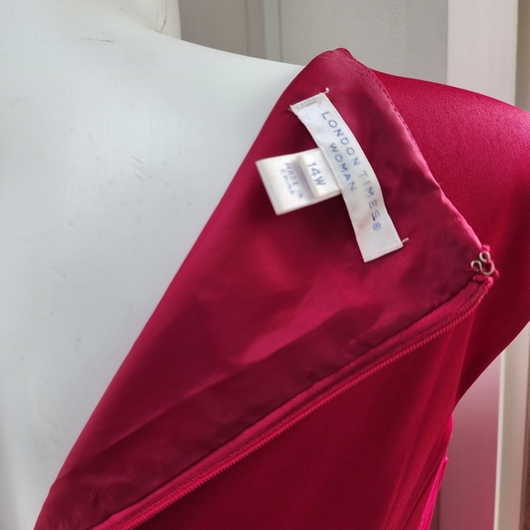 London Times Fushia Pink Midi Bow Tie Waist Dress - Picture 9 of 12